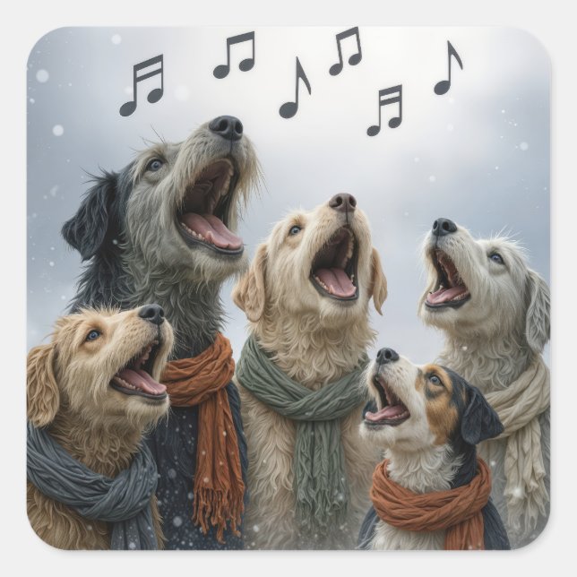 Christmas Caroling Dogs In Snowflakes Square Sticker (Front)