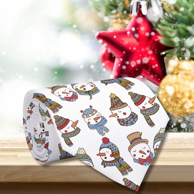 Christmas Caroling Snowmen Hand Drawn Winter Tie (Creator Uploaded)