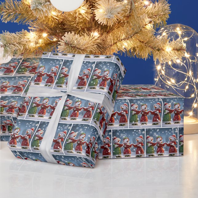 Christmas Caroling Snowmen In Snowflakes Wrapping Paper (Holidays)