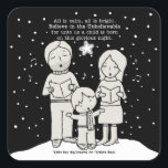 Christmas Caroling Square Sticker<br><div class="desc">Little Boy stands front and centre of his parents as he and they sing Christmas carols. Mum and dad each hold their booklets while Little Boy, with his arms flailed out, sings with all his might. Snow falls around them and a single star shines upon them on this glorious night....</div>