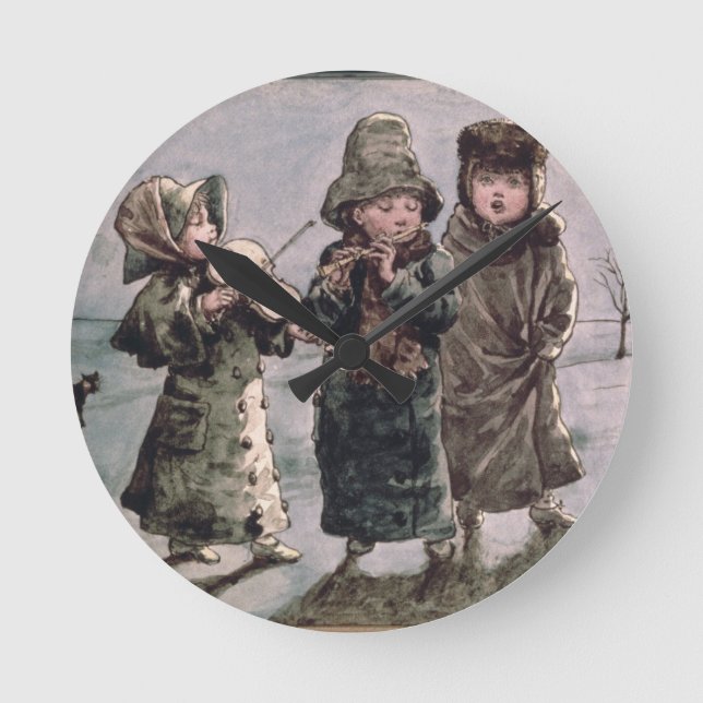 Christmas Caroling (w/c on paper) Round Clock (Front)