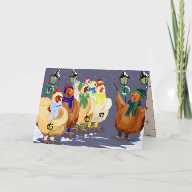 Christmas Carolling Chickens card! Holiday Card (Front)