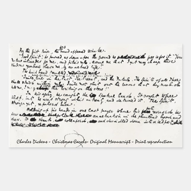 CHRISTMAS CAROLS CHARLES DICKENS MANUSCRIPT RECTANGULAR STICKER (Front)