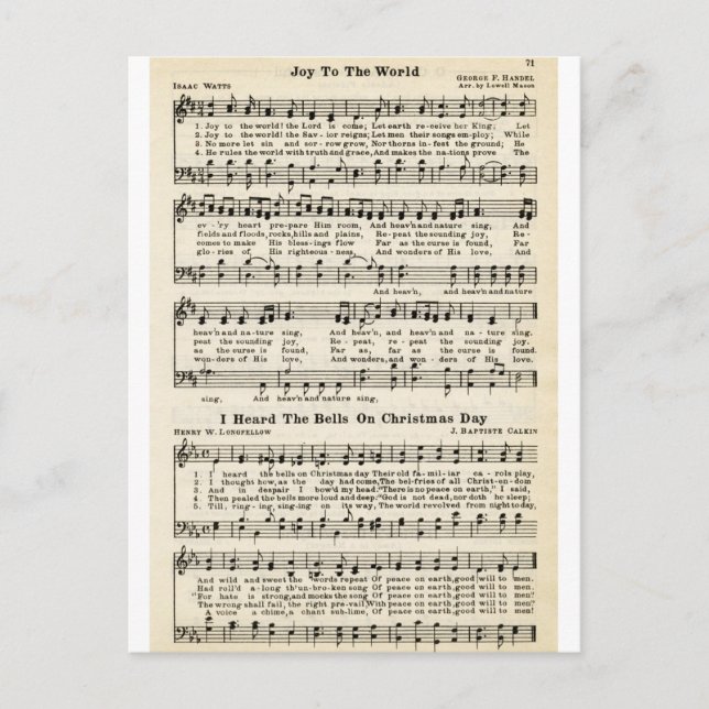 Christmas Carols: Joy to the World Holiday Postcard (Front)