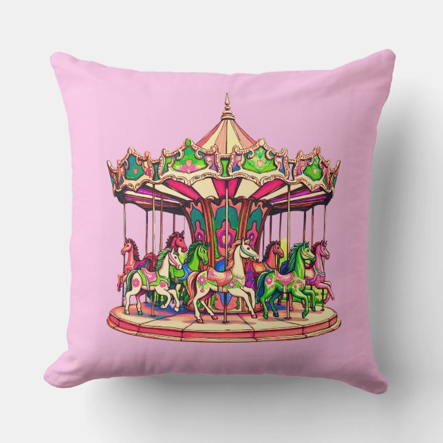 Christmas Carousel in Candy Stripes Cushion (Front)