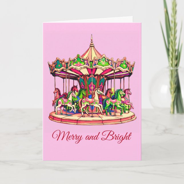 Christmas Carousel in Candy Stripes Holiday Card (Front)