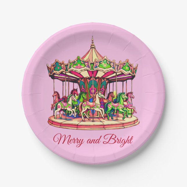 Christmas Carousel in Candy Stripes Paper Plate (Front)