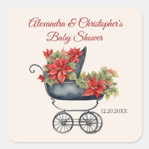 Christmas Carriage Baby Shower Square Sticker