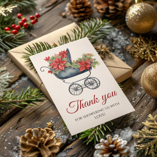 Christmas Carriage Baby Shower Thank You Card