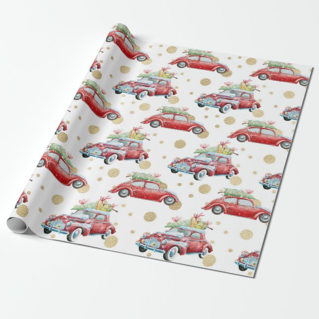 Christmas Cars Pattern Wrapping Paper (Unrolled)