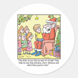 Christmas Cartoon about Santas New Glasses Classic Round Sticker