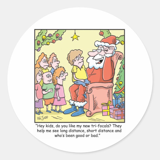 Christmas Cartoon about Santas New Glasses Classic Round Sticker (Front)