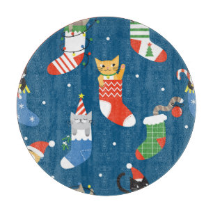 Christmas Cartoon Cats Cute Pattern Cutting Board