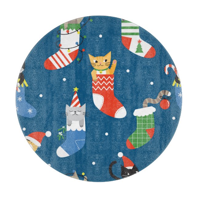 Christmas Cartoon Cats Cute Pattern Cutting Board (Front)