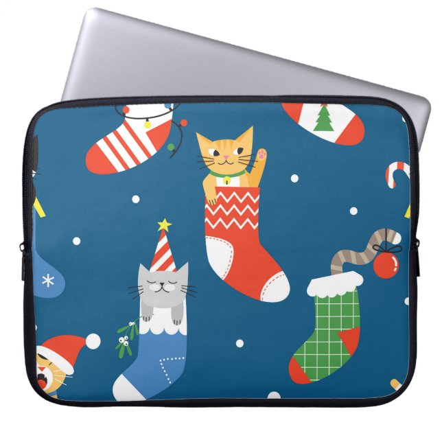 Christmas Cartoon Cats Cute Pattern Laptop Sleeve (Front)