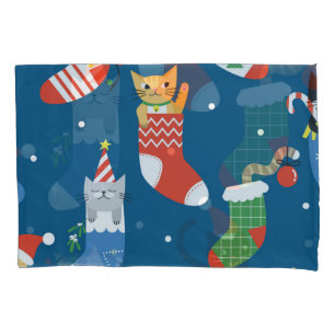 Christmas Cartoon Cats Cute Pattern Pillowcase