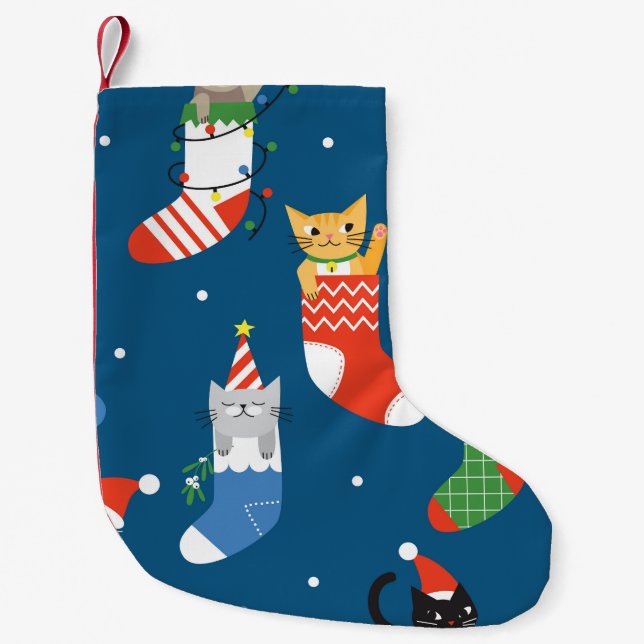 Christmas Cartoon Cats Cute Pattern Small Christmas Stocking (Front)