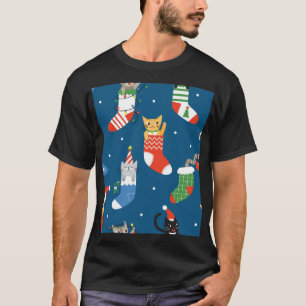 Christmas Cartoon Cats Cute Pattern T-Shirt
