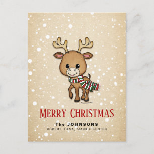Christmas Cartoon Deer Holiday Postcard