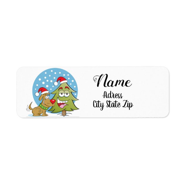 "CHRISTMAS CARTOON DOG & TREE " ADDRESS LABEL RETURN ADDRESS LABEL (Front)