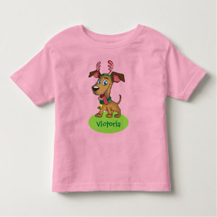 Christmas Cartoon Doggie with Child's Name Toddler T-Shirt