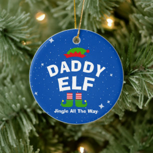 Christmas Cartoon Elf Custom Name and Phrase Ceramic Ornament