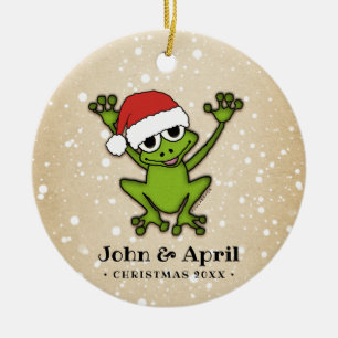 Christmas Cartoon Frog Ceramic Ornament