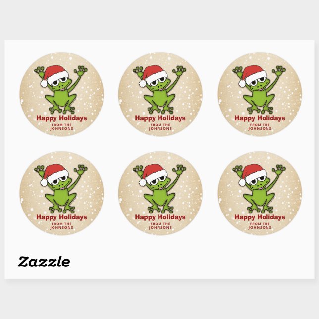 Christmas Cartoon Frog Classic Round Sticker (Sheet)