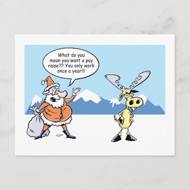 Christmas Cartoon Santa and Reindeer on Strike Holiday Postcard (Front)