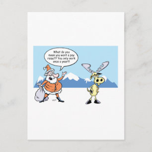 Christmas Cartoon Santa and Reindeer on Strike Holiday Postcard