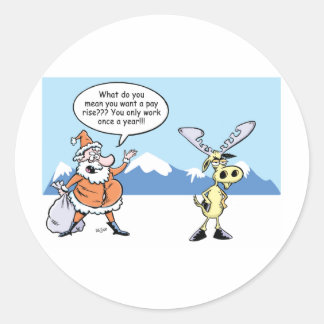 Christmas Cartoon Santa and the striking Reindeer Classic Round Sticker