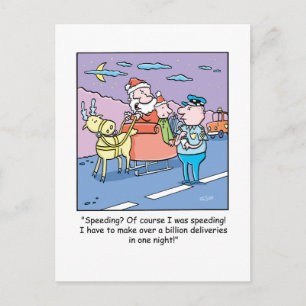 Christmas Cartoon Santa Caught Speeding Holiday Postcard