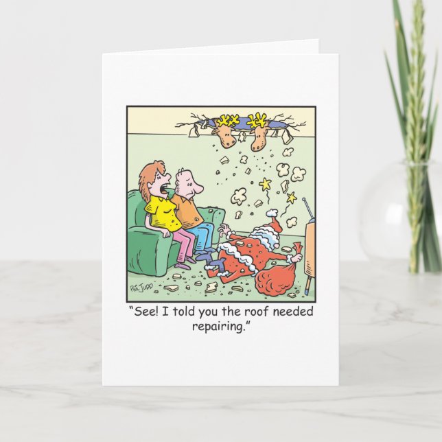 Christmas Cartoon  Santa Drops By Holiday Card (Front)