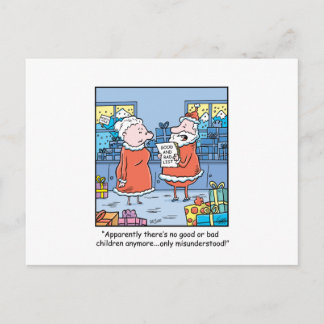 Christmas Cartoon Santas Good and Bad List Holiday Postcard