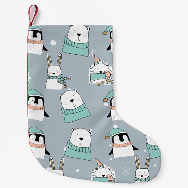 Christmas Cartoon style Bear Small Christmas Stocking (Front)