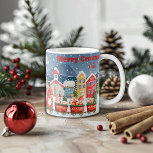 Christmas cartoon train city winter coffee mug