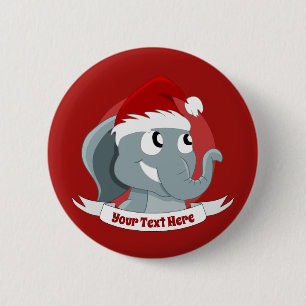 Christmas cartoon with a cute elephant 6 cm round badge