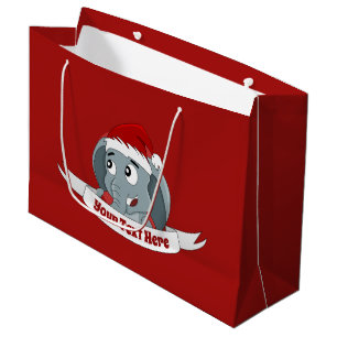 Christmas cartoon with a cute elephant large gift  large gift bag