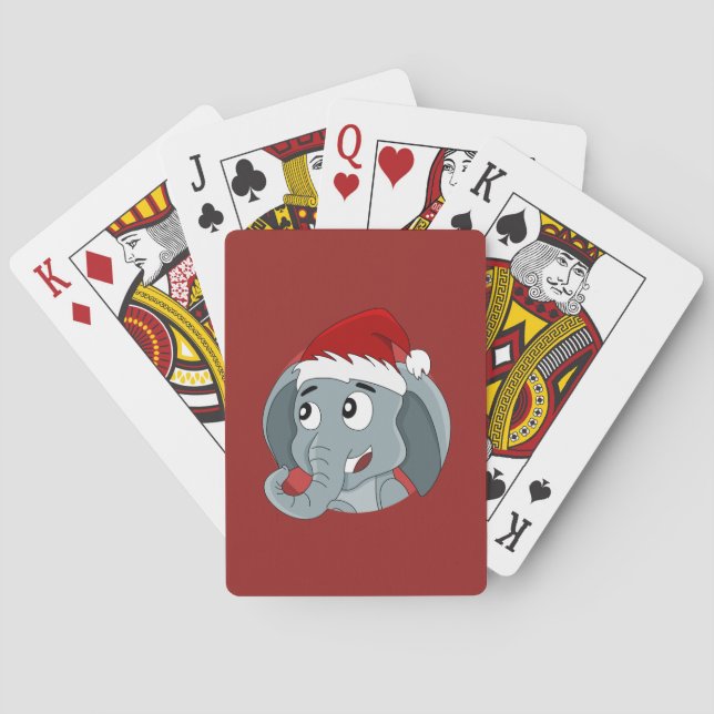 Christmas cartoon with a cute elephant playing car cards (Back)