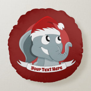 Christmas cartoon with a cute elephant round pillo round cushion