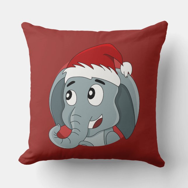 Christmas cartoon with a cute elephant throw pillo cushion (Front)