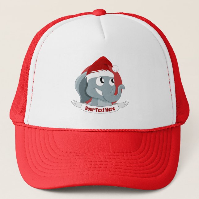 Christmas cartoon with a cute elephant trucker hat (Front)