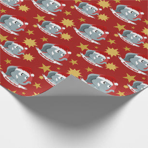 Christmas cartoon with a cute elephant wrapping pa paper