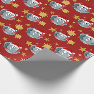 Christmas cartoon with a cute elephant wrapping pa paper