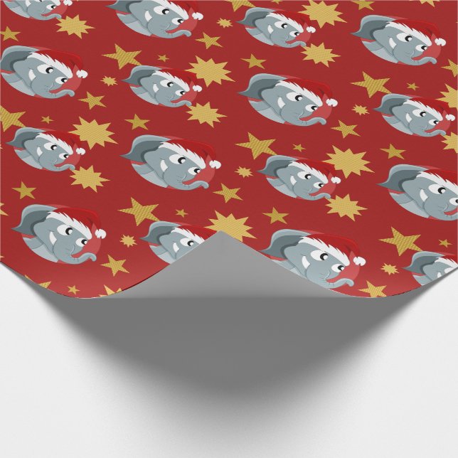 Christmas cartoon with a cute elephant wrapping pa paper (Corner)
