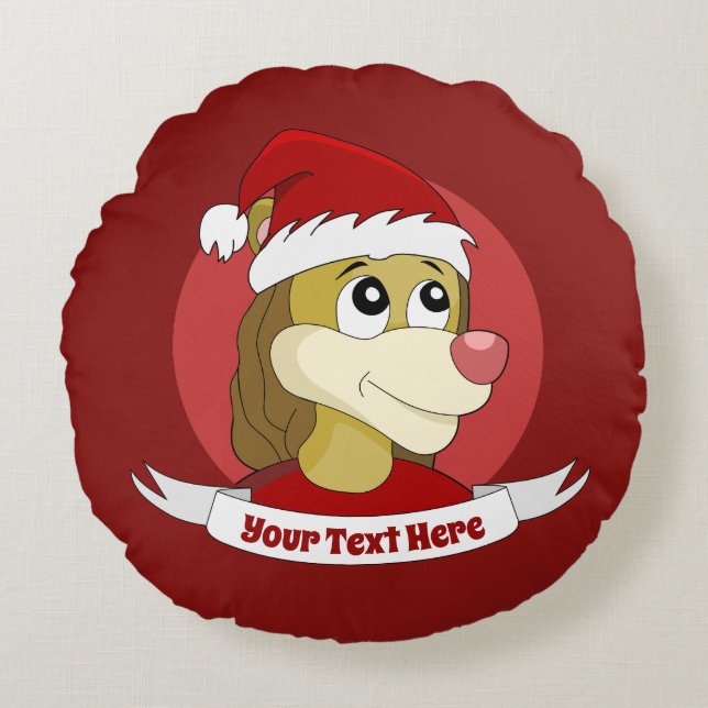 Christmas cartoon with a cute lion round pillow (Front)