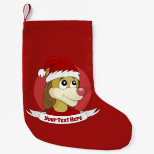 Christmas cartoon with a cute lion small christmas stocking