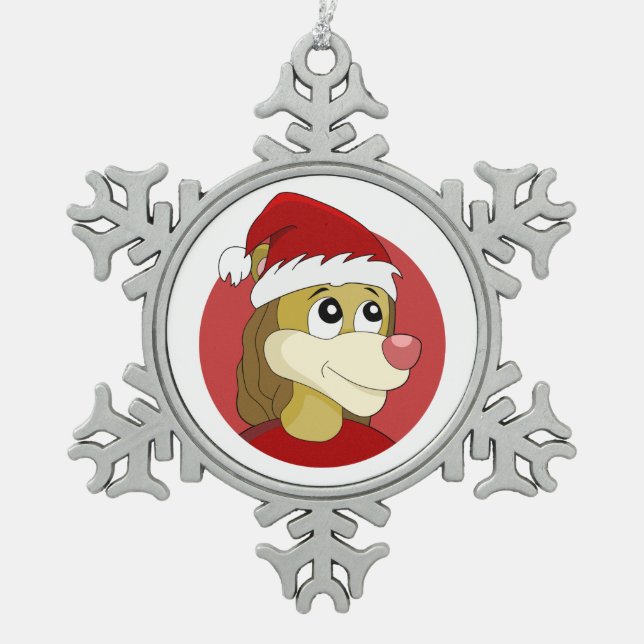 Christmas cartoon with a cute lion   snowflake pewter christmas ornament (Front)
