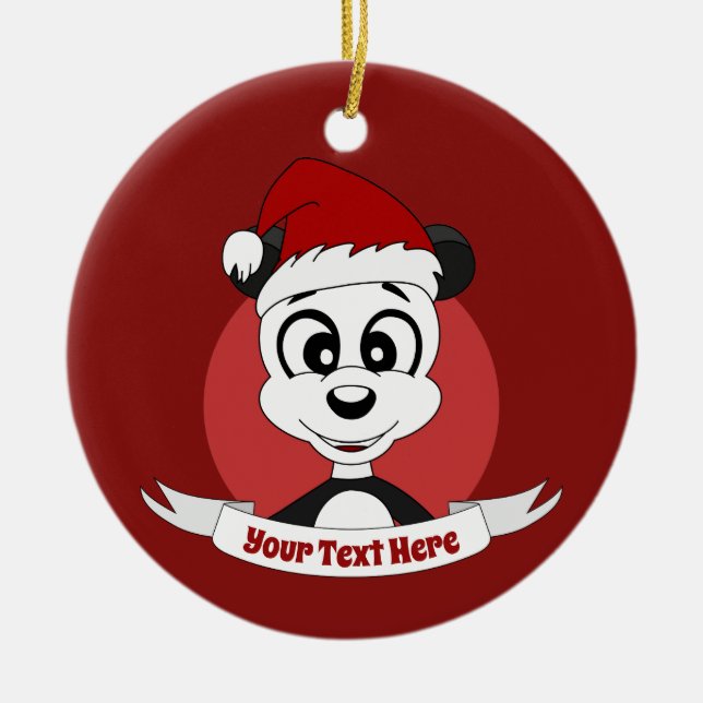 Christmas cartoon with cute panda bear ceramic orn ceramic ornament (Front)