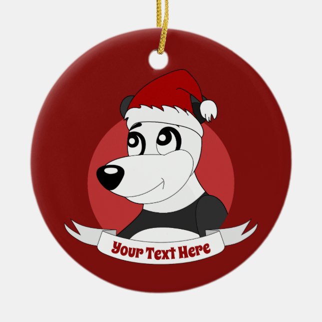 Christmas cartoon with cute panda bear ceramic orn ornament (Front)